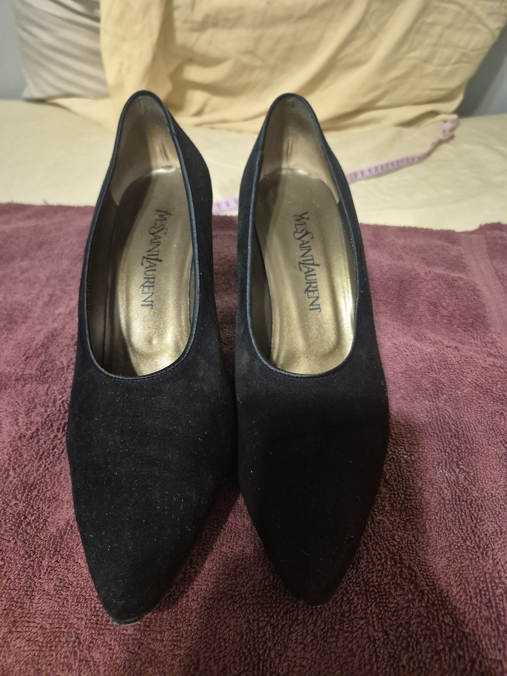 Vintage Yves Saint Laurent Black Suede Pointed-Toe Pumps